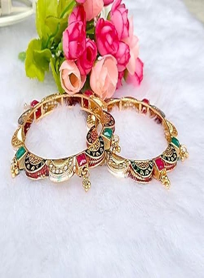 DENICRAAS Women's Meena Border Gold Pleated Pair of Bangles - Stylish Traditional Design Bangles for Women and Girl's (2.4) - Image 4