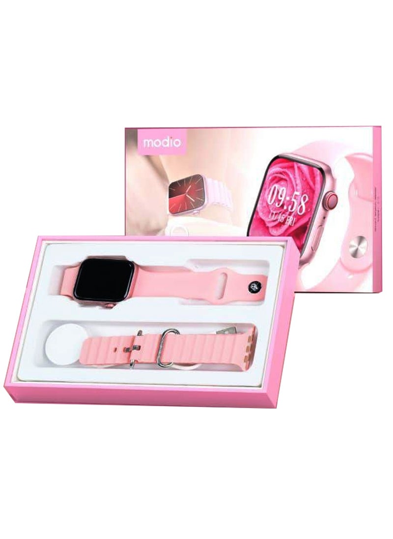 modio - Modio MW09 Mini 36MM Smart Watch With 2 Pair Straps and Wireless Charger For Ladies and Girls Pink - Image 1