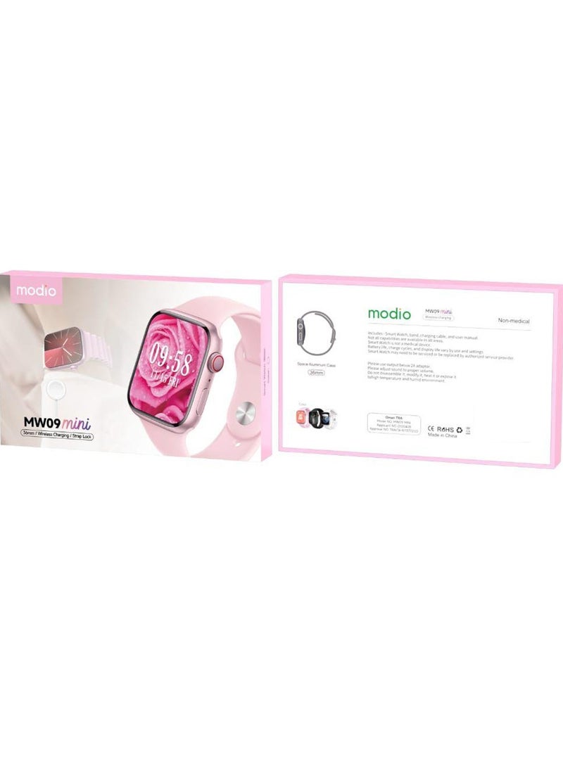modio - Modio MW09 Mini 36MM Smart Watch With 2 Pair Straps and Wireless Charger For Ladies and Girls Pink - Image 1