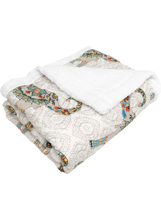 Lush Decor Lush Decor Hati Elephants Sherpa Throw, 60" x 50", Navy/Turquoise  - Image 5