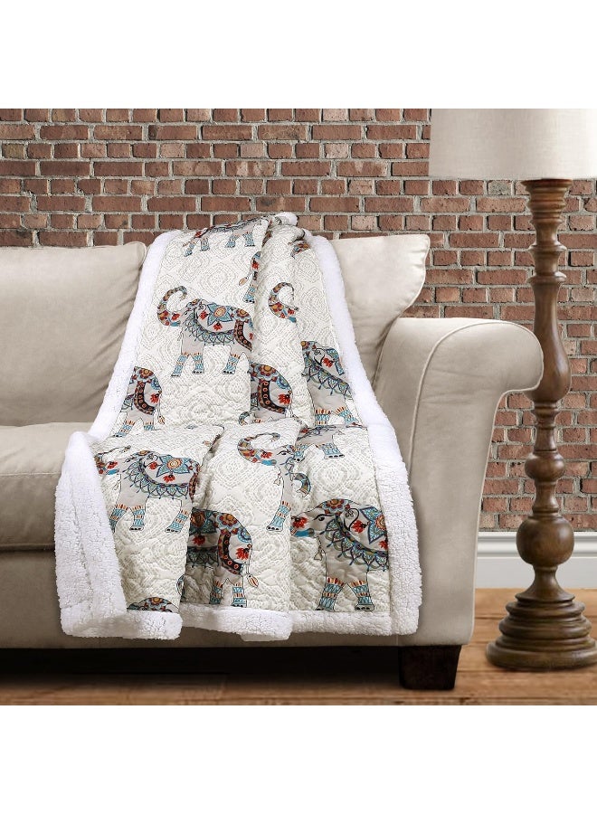 Lush Decor Lush Decor Hati Elephants Sherpa Throw, 60" x 50", Navy/Turquoise  - Image 2