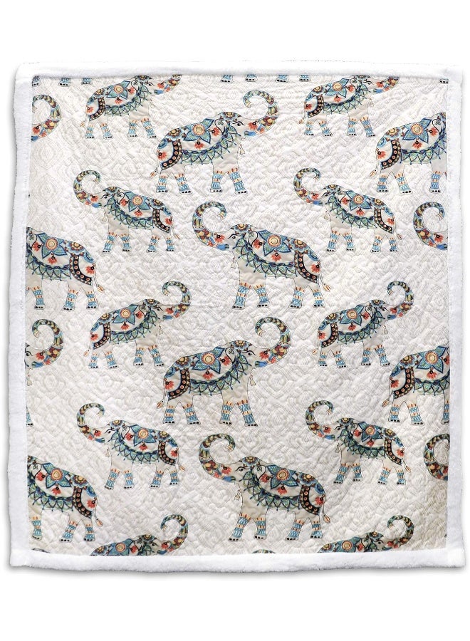 Lush Decor Lush Decor Hati Elephants Sherpa Throw, 60" x 50", Navy/Turquoise  - Image 4
