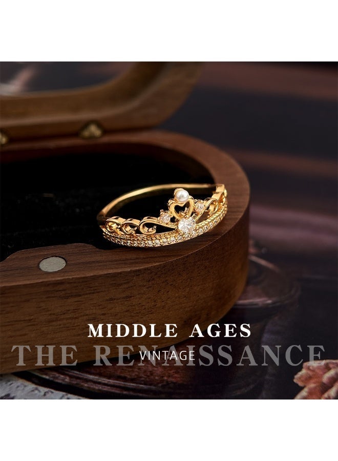 【Crown Pearl】Medieval Vintage Crown Open Ring Gold Plated Diamond Pearl Light Luxury Ring - Image 3
