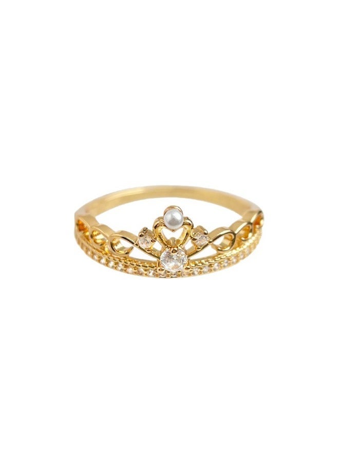 【Crown Pearl】Medieval Vintage Crown Open Ring Gold Plated Diamond Pearl Light Luxury Ring - Image 5