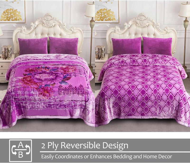 JML Korean Style Mink Blanket Heavy King Size 87" x 94", 10.5 Pounds Plush Fleece Blankets for Winter- Silky Soft and Warm, 2 Ply A&B Printed Embossed Raschel Bed Blanket (Peony Violet) - Image 3