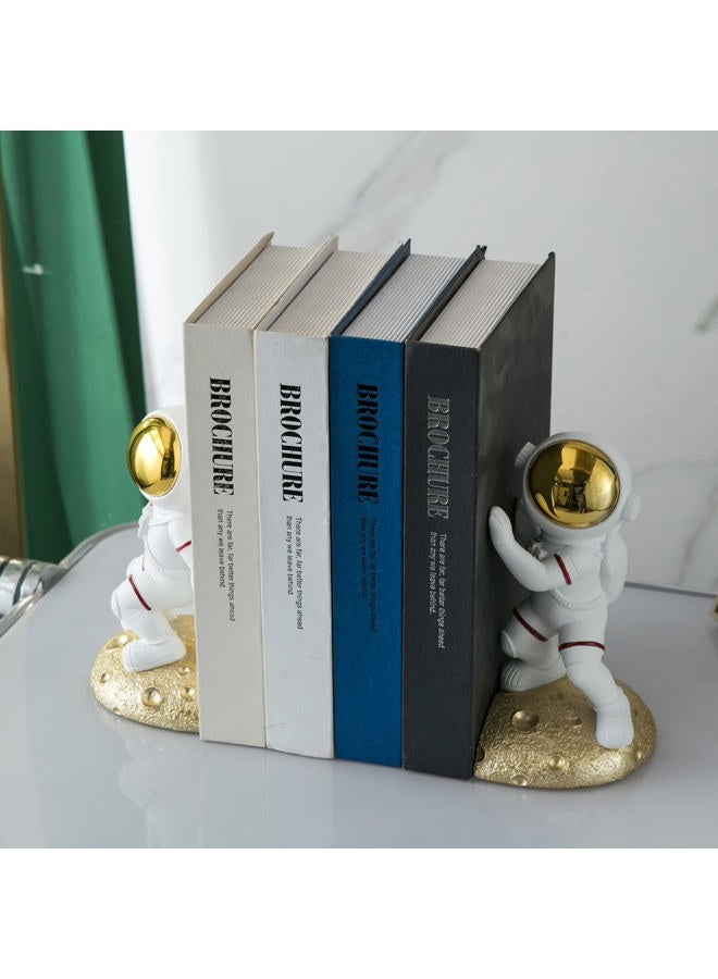 Banllis Space Theme Bookends for Shelves, Astronaut Moon Book Ends for Kids Room, Decorative Planet Book Stoppers to Hold Books Heavy Duty, Unique Boys and Girls Gift (Gold) - Image 3