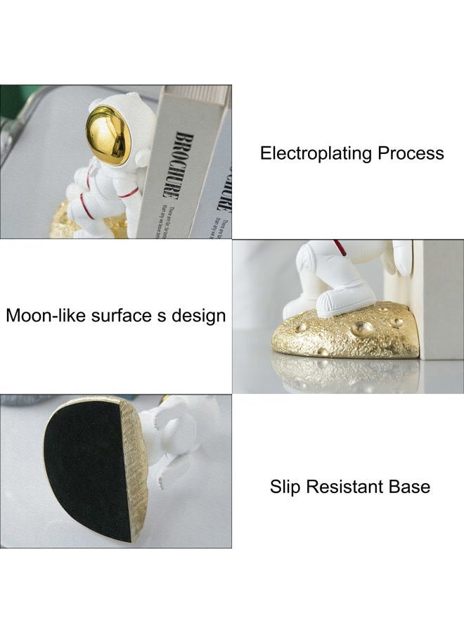 Banllis Space Theme Bookends for Shelves, Astronaut Moon Book Ends for Kids Room, Decorative Planet Book Stoppers to Hold Books Heavy Duty, Unique Boys and Girls Gift (Gold) - Image 4