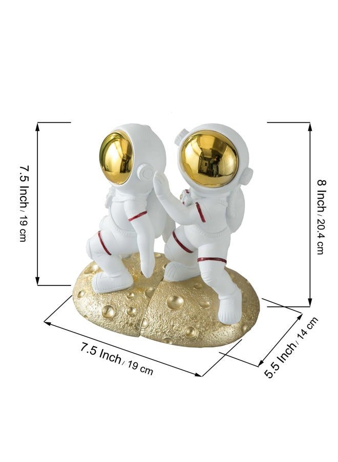 Banllis Space Theme Bookends for Shelves, Astronaut Moon Book Ends for Kids Room, Decorative Planet Book Stoppers to Hold Books Heavy Duty, Unique Boys and Girls Gift (Gold) - Image 2