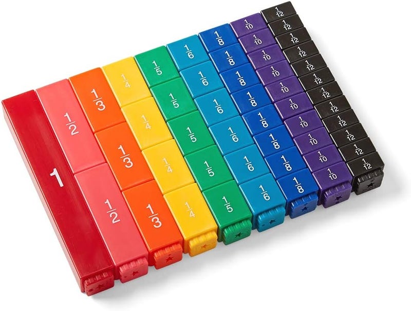 hand2mind Plastic Rainbow Fraction Tower Linking Cubes with Fractions Only (Set of 51) - Image 1