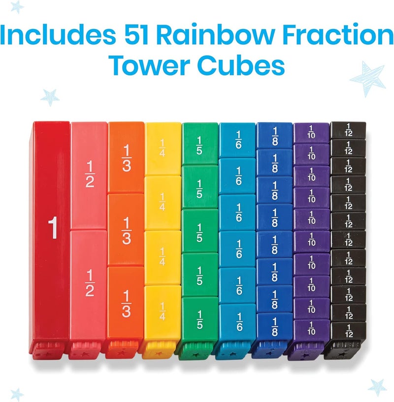 hand2mind Plastic Rainbow Fraction Tower Linking Cubes with Fractions Only (Set of 51) - Image 2