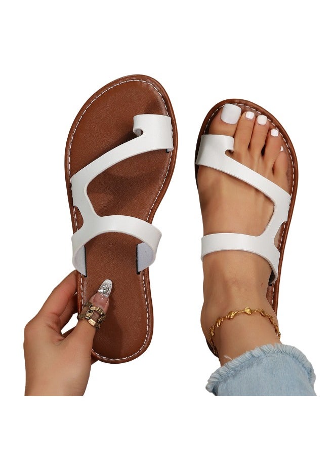 Rup Art Toe Ring Thong Fashion White Thong Sandals to the Beach Ladies Slippers Summer Comfort Clip Toe Flat Beach Sandals Holiday Slippers  - Image 1