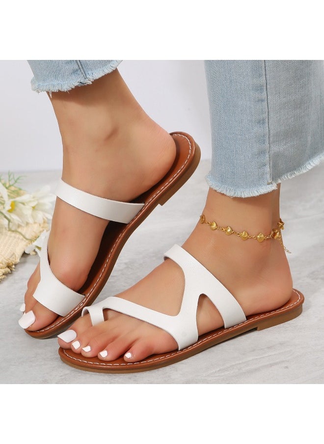 Rup Art Toe Ring Thong Fashion White Thong Sandals to the Beach Ladies Slippers Summer Comfort Clip Toe Flat Beach Sandals Holiday Slippers  - Image 3
