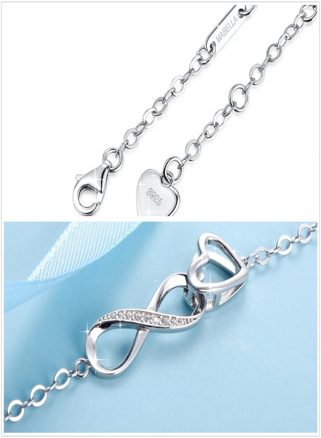 MABELLA Anklets Bracelet 18K Gold plated Sterling Silver Adjustable Infinity Endless Love Heart Charm Jewelry Gifts for Her - Image 2