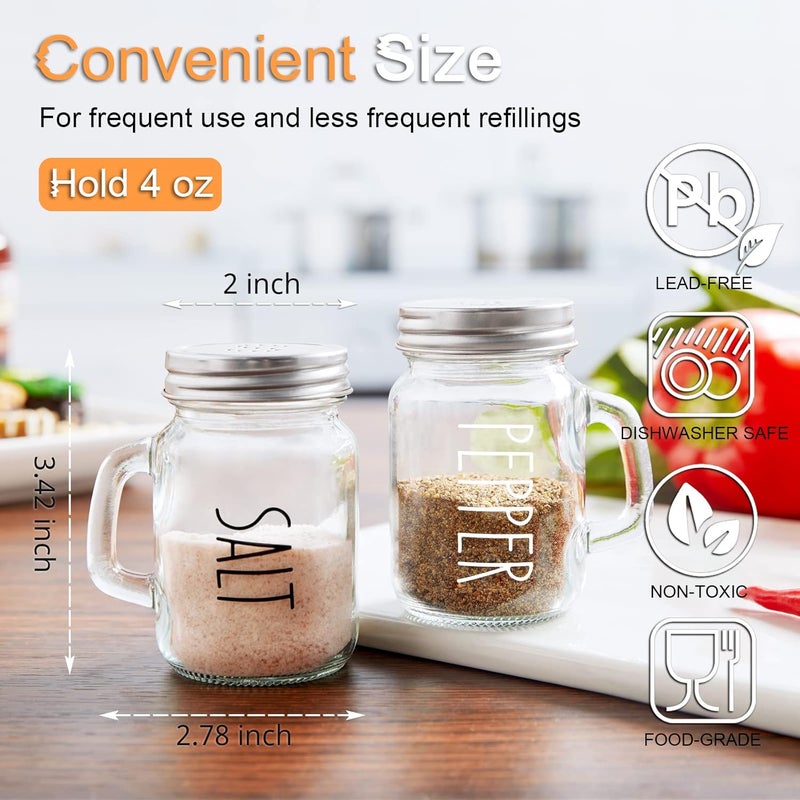 ZOSUJO Glass Salt and Pepper Shakers Set, 4 oz Cute Clear Salt Pepper Shaker, Kitchen Decor for Home Restaurants Wedding, Transparent Shaker Sets with Stainless Steel Lids - Image 3