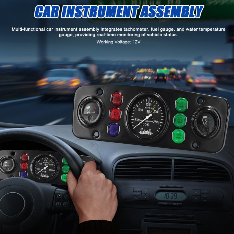 Car Instrument Assembly: Black ABS & Metal Multi-functional Automotive Instrument - Backlit Real-time Monitoring 6 Warning Lights for 12V Car Truck Van Off-road Vehicle Drivers - Image 5