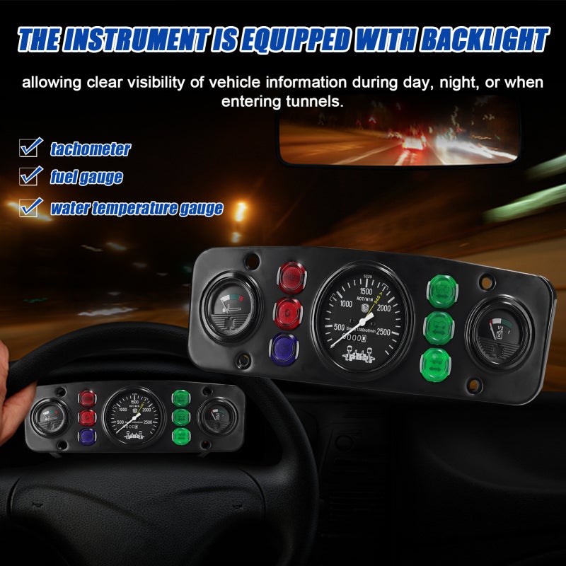 Car Instrument Assembly: Black ABS & Metal Multi-functional Automotive Instrument - Backlit Real-time Monitoring 6 Warning Lights for 12V Car Truck Van Off-road Vehicle Drivers - Image 2