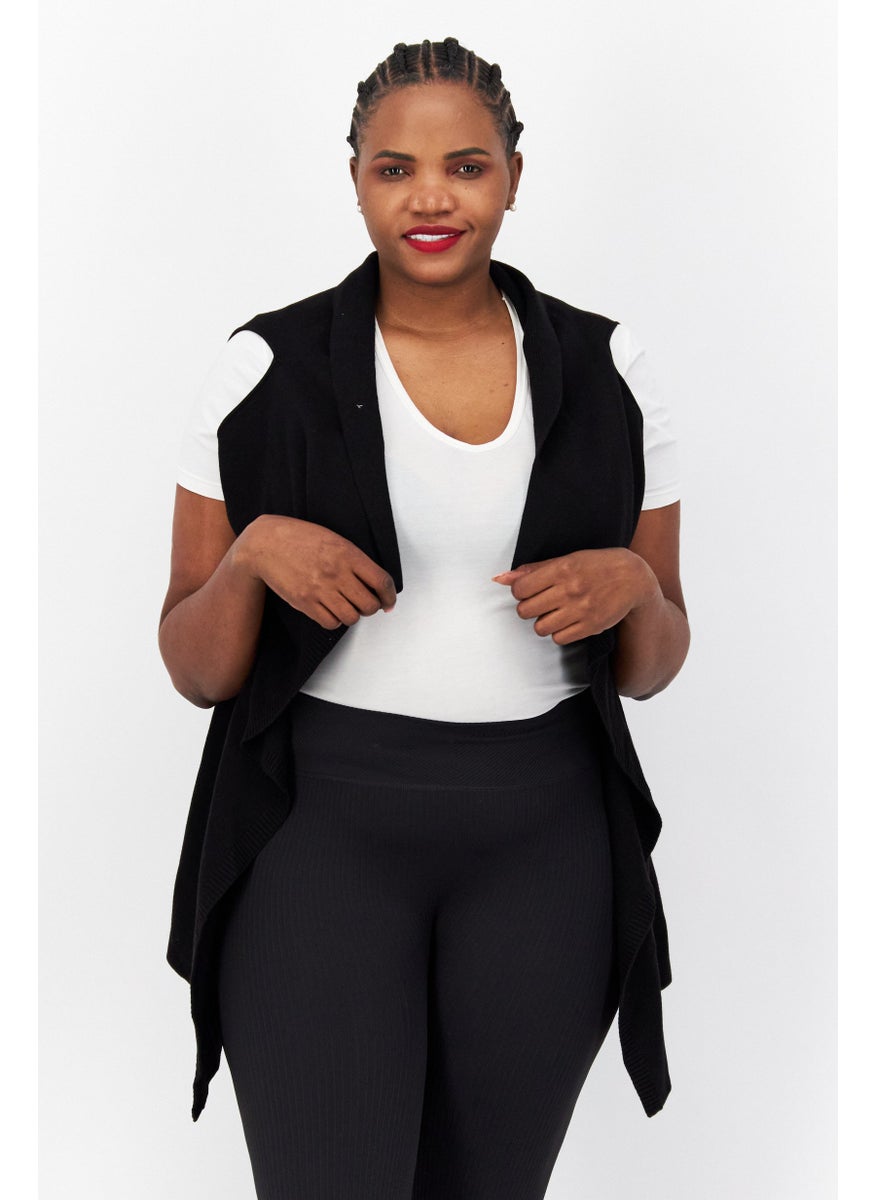 s.Oliver Women Sleeveless Open Front Ribbed Cardigan, Black  - Image 1