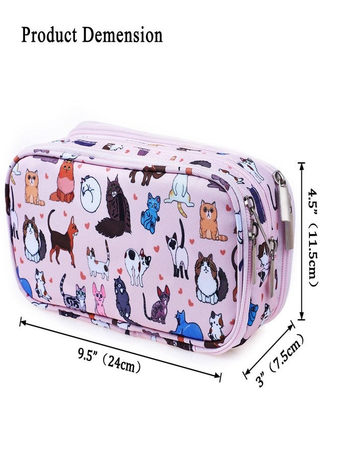 LParkin Cute Cat Pencil Case Super Large Capacity 3 Compartments Canvas Pencil Box Kawaii Makeup Bag Cat Gifts for Boys Girls - Image 5