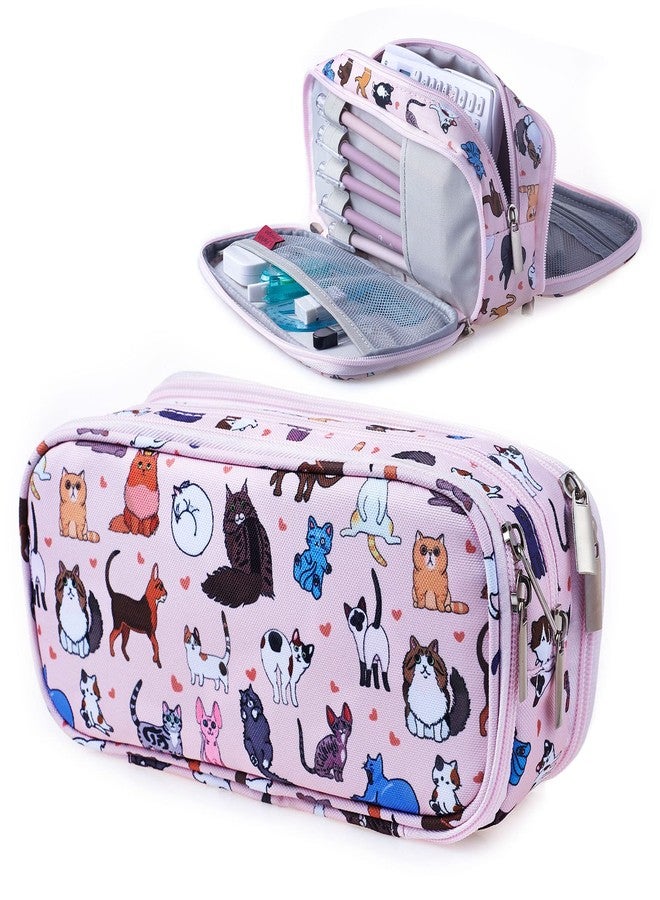 LParkin Cute Cat Pencil Case Super Large Capacity 3 Compartments Canvas Pencil Box Kawaii Makeup Bag Cat Gifts for Boys Girls - Image 1