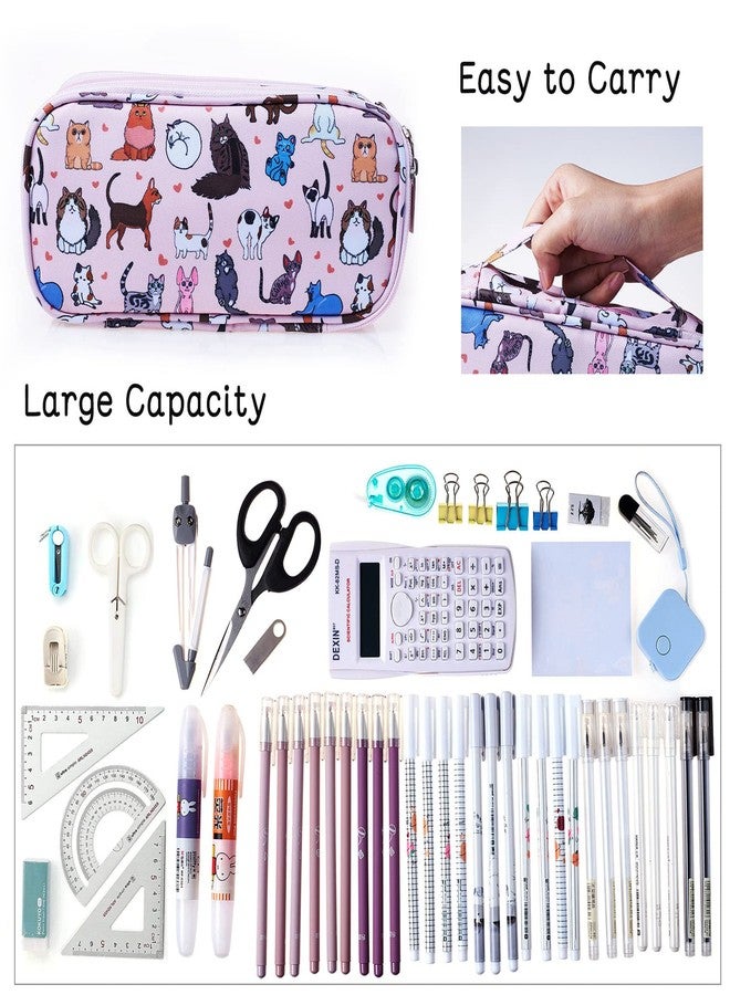 LParkin Cute Cat Pencil Case Super Large Capacity 3 Compartments Canvas Pencil Box Kawaii Makeup Bag Cat Gifts for Boys Girls - Image 2