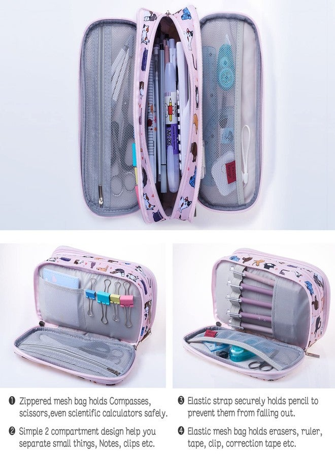 LParkin Cute Cat Pencil Case Super Large Capacity 3 Compartments Canvas Pencil Box Kawaii Makeup Bag Cat Gifts for Boys Girls - Image 3