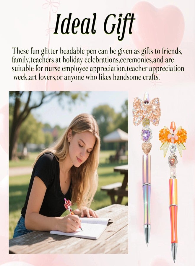 KUNHEHO Beadable Pen 48Pcs Gradient Colors Shiny Fancy Pens Bulk for Women Focal Beads Pen Retractable Ballpoint Cool Cute Pens for Tween Girls DIY Small Thank You Gifts - Image 4