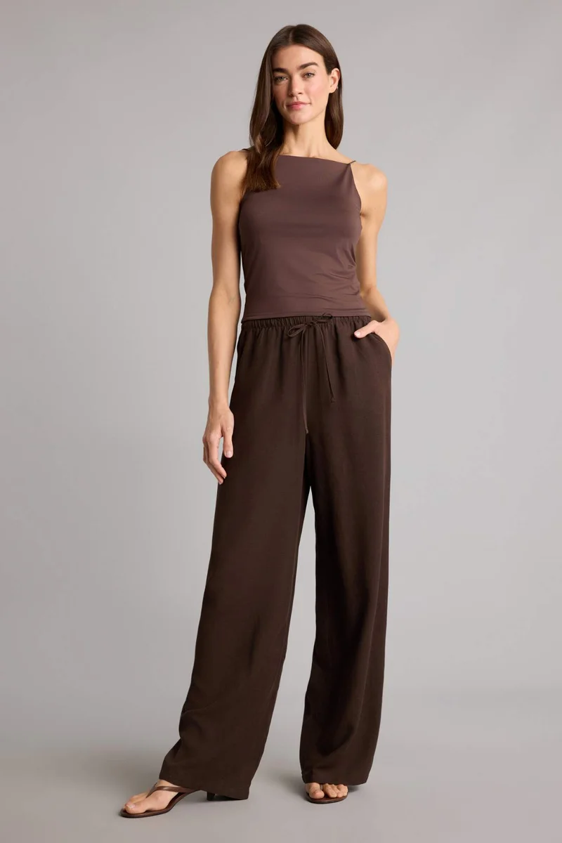 DeFacto Wide Leg High Waist Linen Blend Trousers