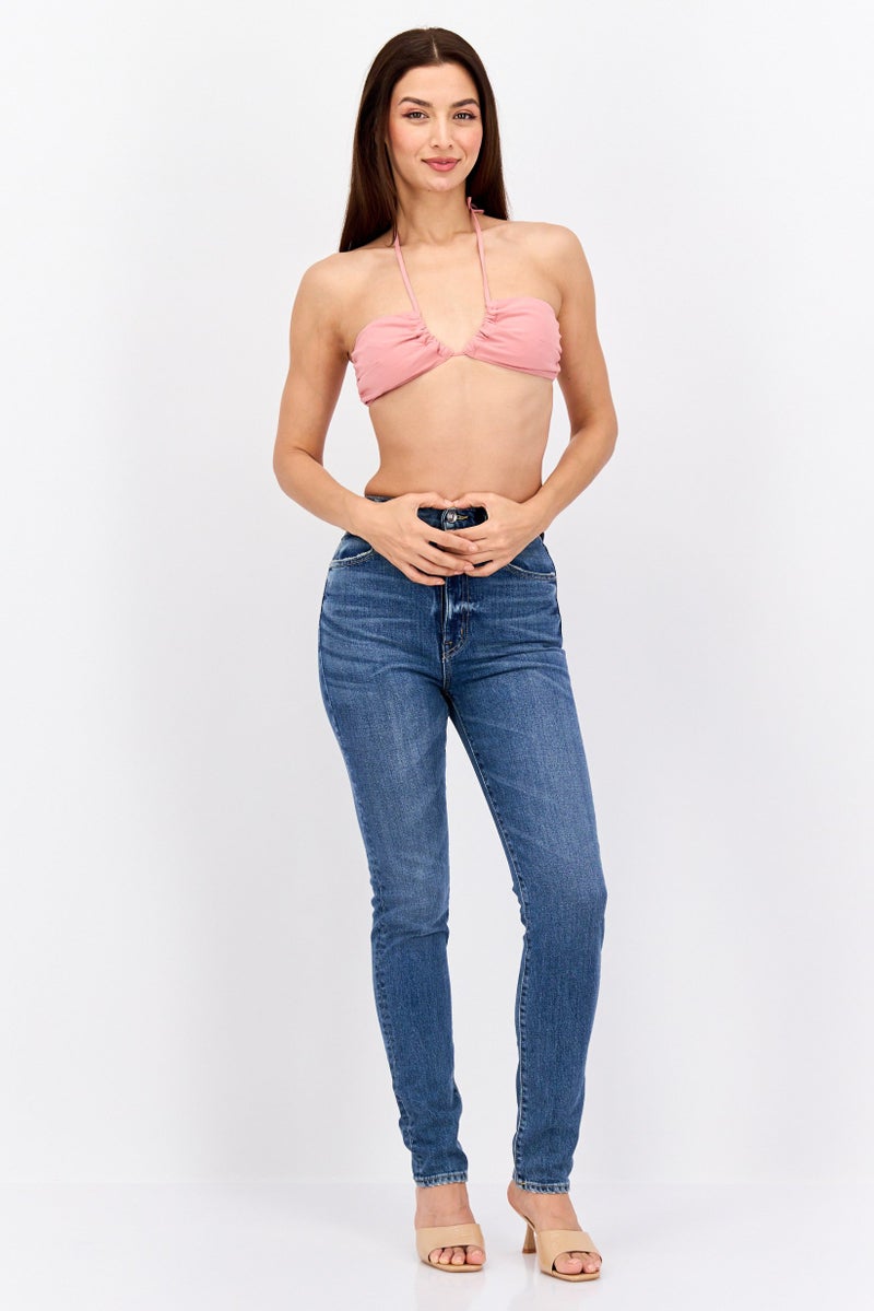 Asos Design Women Halter Neck Sleeveless Solid Crop Top, Peach - Image 3