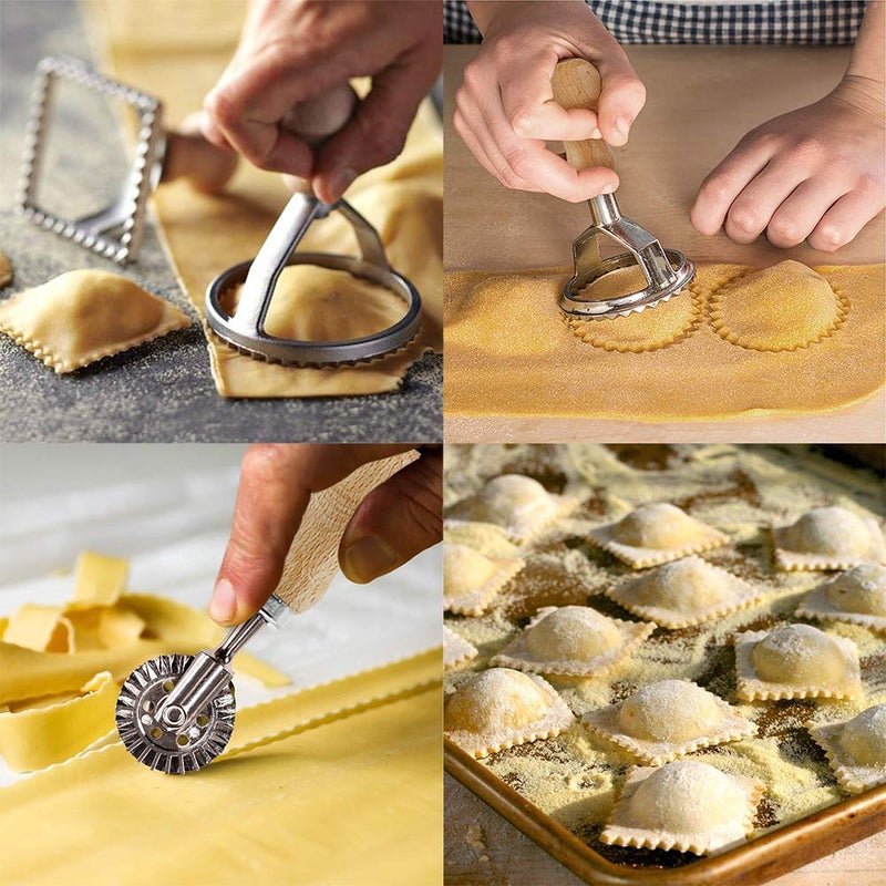 MASTER FENG Ravioli Stamp Maker Cutter with Roller Wheel Set, Mold with Wooden Handle and Fluted Edge, Pasta Press Kitchen Attachment (MF-1246) - Image 5