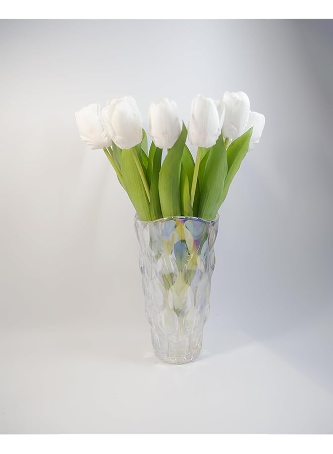 12Pcs Artificial Tulips Flowers Real Touch Flower Soft Faux Tulips Bouquets Arrangements Realistic Tulips For Office Wedding Party Kitchen Decoration White