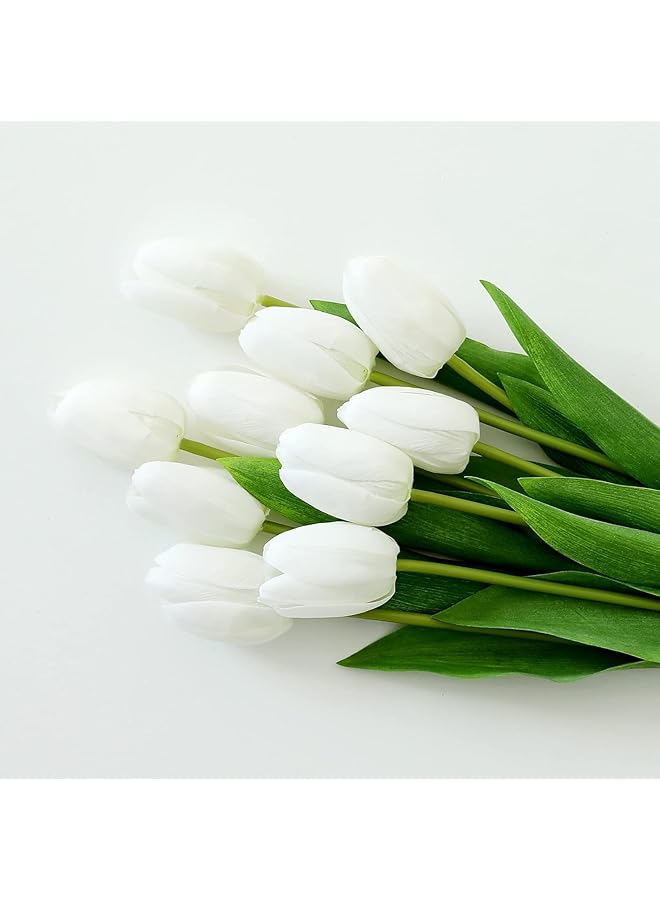 12Pcs Artificial Tulips Flowers Real Touch Flower Soft Faux Tulips Bouquets Arrangements Realistic Tulips For Office Wedding Party Kitchen Decoration White