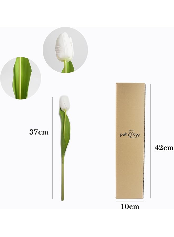 12Pcs Artificial Tulips Flowers Real Touch Flower Soft Faux Tulips Bouquets Arrangements Realistic Tulips For Office Wedding Party Kitchen Decoration White