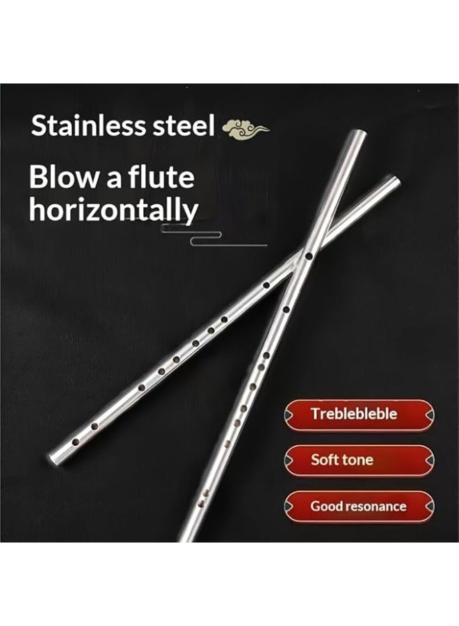 My souq Professional Stainless Steel Flute - Durable Metal Woodwind Instrument - Silver - Image 3