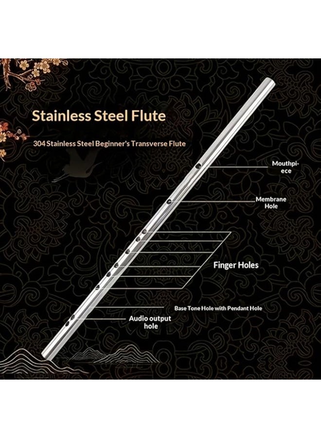 My souq Professional Stainless Steel Flute - Durable Metal Woodwind Instrument - Silver - Image 4