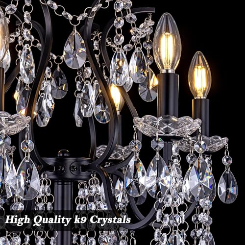 TOCHIC Modern Black Crystal Floor Lamp, 6-Light Vintage Farmhouse Standing Lamp with Foot Switch for Living Room, Bedroom, Office, Dining Room 65" Tall - Image 4