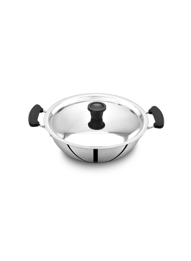 POTSCAPE Essential Stainless Steel Kadai With Lid 22 Cm Capacity 2 Ltr |22 Gauge | Dishwasher Safe|Fuel Efficient|Deep Kadai For Frying |Gas And Induction Compactible - 2 Year Warranty, 2 Piece,Black - Image 3