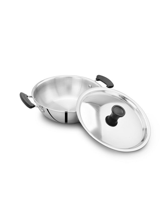POTSCAPE Essential Stainless Steel Kadai With Lid 22 Cm Capacity 2 Ltr |22 Gauge | Dishwasher Safe|Fuel Efficient|Deep Kadai For Frying |Gas And Induction Compactible - 2 Year Warranty, 2 Piece,Black - Image 4