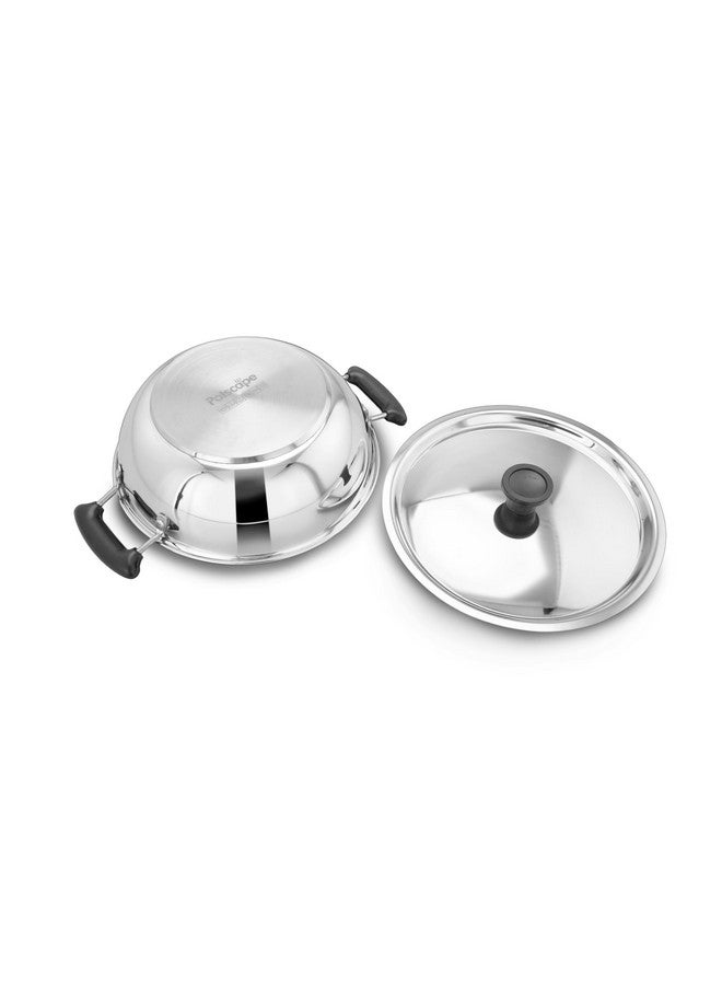 POTSCAPE Essential Stainless Steel Kadai With Lid 22 Cm Capacity 2 Ltr |22 Gauge | Dishwasher Safe|Fuel Efficient|Deep Kadai For Frying |Gas And Induction Compactible - 2 Year Warranty, 2 Piece,Black - Image 2
