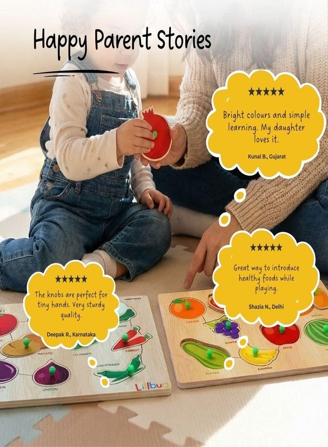 LiLLBUD Wooden Puzzle for Kids (1-2.5 Years) - Fruits & Vegetables Knob Puzzle Combo Set of 2 | Builds Food Recognition, Fine Motor Skills & Vocabulary | Montessori Educational Toy Gift - Image 5