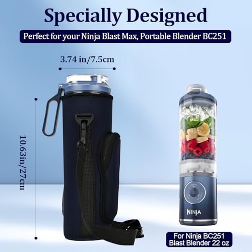 NUENSS-ROR Storage Sleeve Bag for Ninja Blast Max Portable Blender with Shoulder Strap and Accessory Pocket compatible with BC251NV/BC251IV/BC251GY/BC251MT/BC251PK/BC251LD/BC251SL, 22 oz (Navy blue) - Image 2