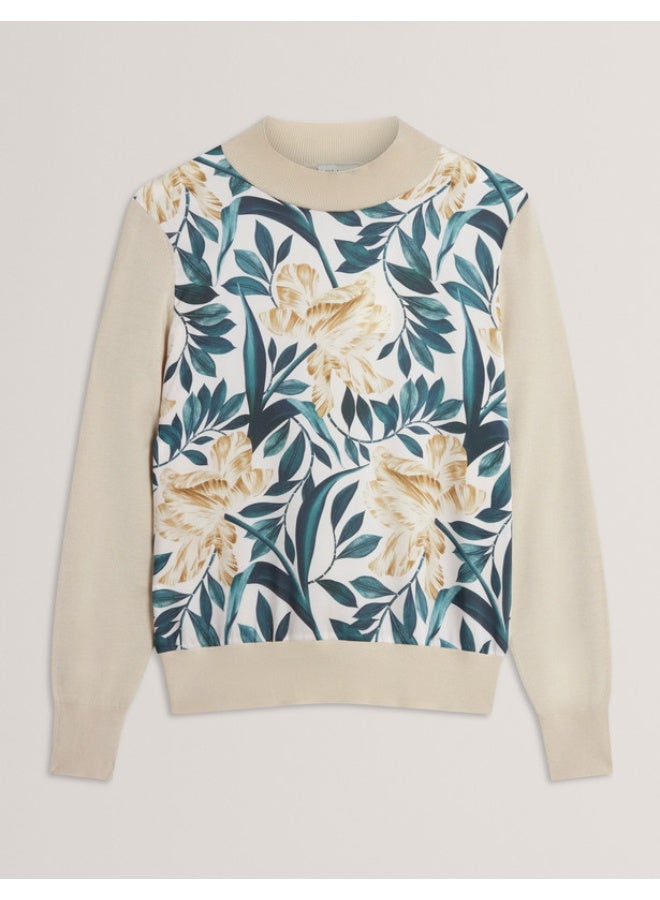 Ted Baker Printed Woven Front Knit Top - Image 1