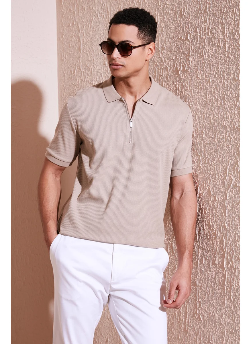 Buratti Cotton Regular Fit Zippered Polo Collar T Shirt Men's Polo T Shirt 5902738