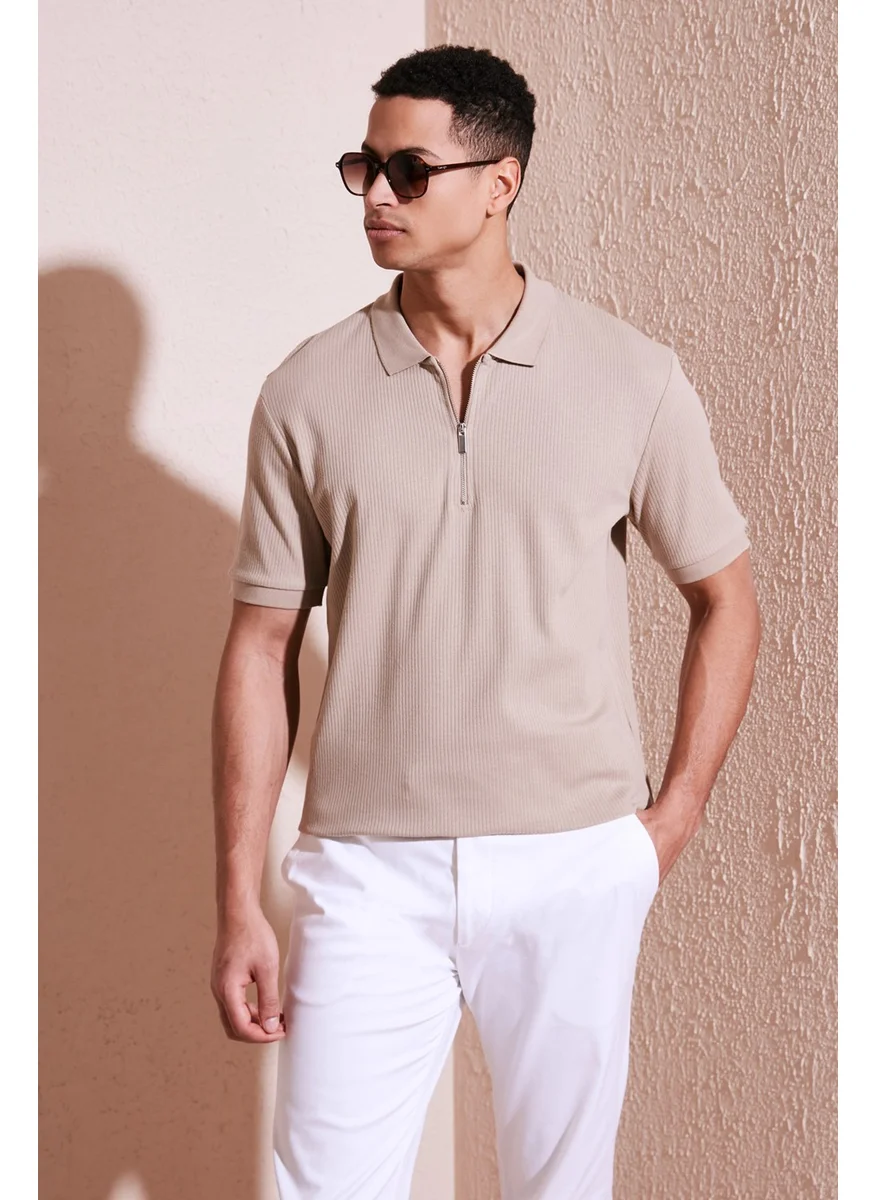 Buratti Cotton Regular Fit Zippered Polo Collar T Shirt Men's Polo T Shirt 5902738