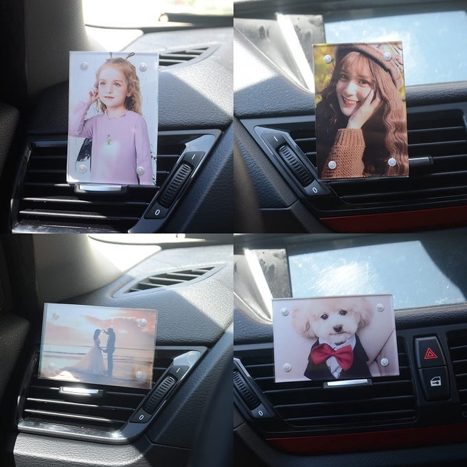Car Dashboard Vent Photo holder Clip On Magnetic Picture Frame Horizontal or Vertical Placement Clear Acrylic Fit wallet size 35 x 23 inch