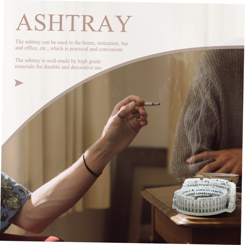 Luxshiny Nordic Vintage Round Ashtray Indoor Desktop Ash Holder Smooth Surface Easy Clean Decorative Roman Colosseum Centerpiece Gift For Home Office Bar - Image 4