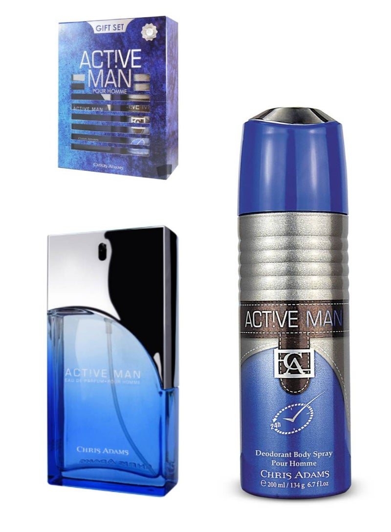 chris adams Active Man Gift Set 100 ML Spray and 200 ML Deo - Image 1