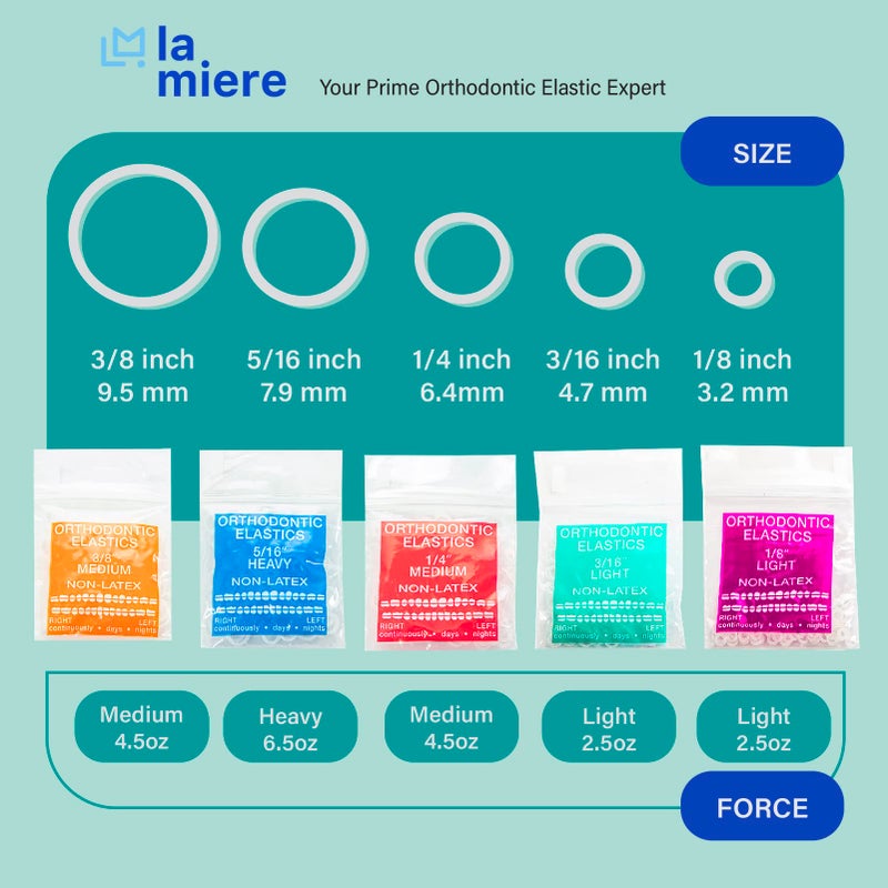 LA MIERE أشرطة مطاطية شفافة غير مصنوعة من اللاتكس 100 قطعة، أشرطة مرنة داخل الفم، أشرطة تقويم الأسنان، مصنوعة في الولايات المتحدة، مقاس متوسط 3/16'' - Image 5