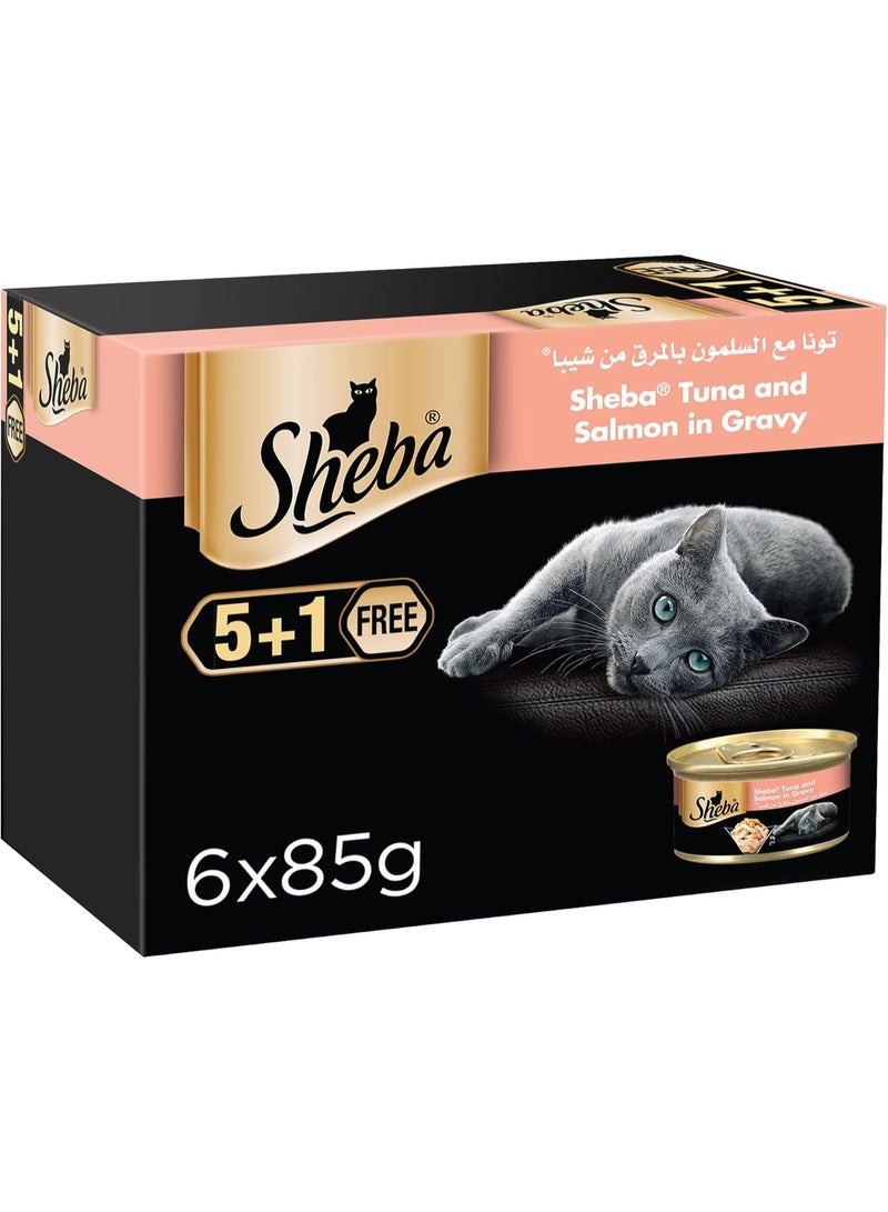 Sheba Tuna and Salmon in Gravy Wet Cat Food 85g x 6 Cans High Protein Moisture Rich Premium Cat Meal - Image 1