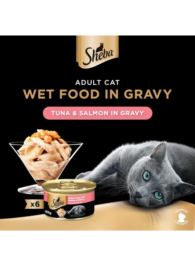 Sheba Tuna and Salmon in Gravy Wet Cat Food 85g x 6 Cans High Protein Moisture Rich Premium Cat Meal - Image 2