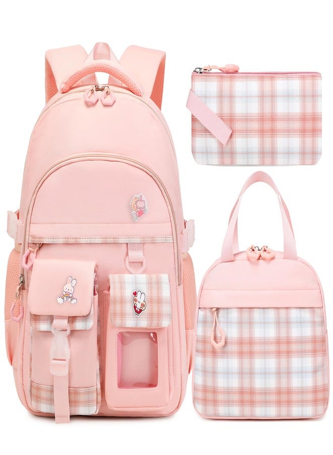 GeeWin Backpack for Girls, Bookbags Back Pack School Bag for Teens Girls Kids, Pink Plaid, Plaid - Image 1